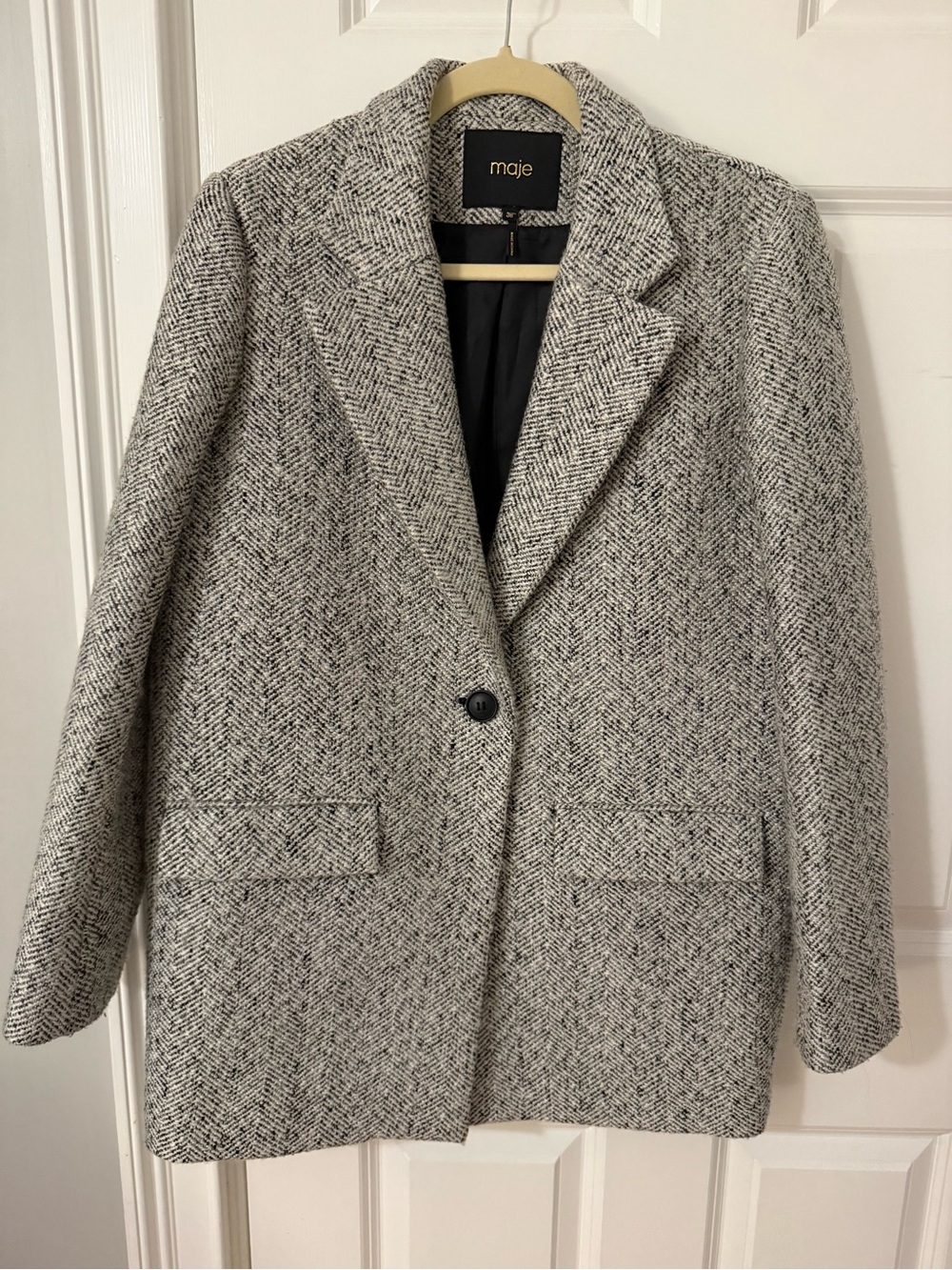 Maje Women's Black and White Herringbone Blazer Coat